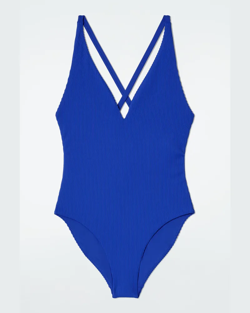 COS Gerippter Badeanzug Mit Überkreuzten Trägern Blau