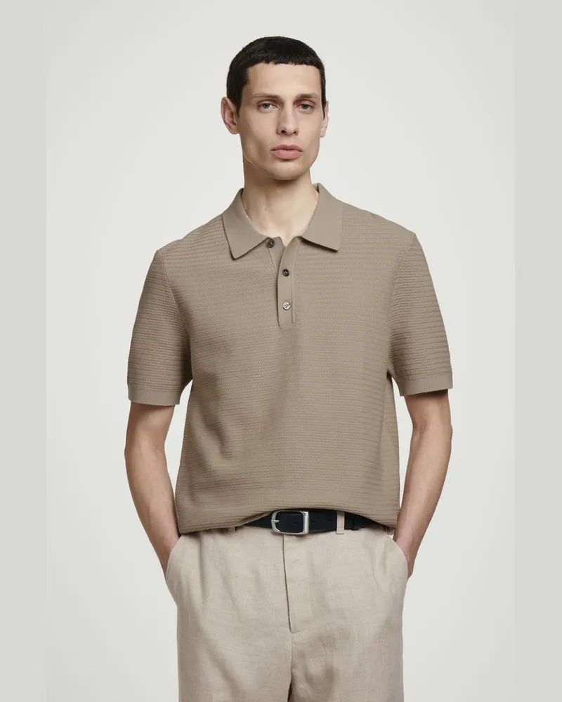 COS Strukturiertes Strick-Poloshirt Aus Baumwolle Beige