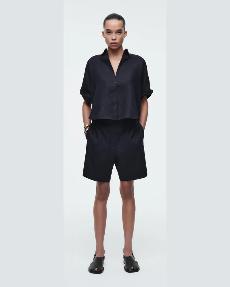 COS Elegante Leinenshorts Mit Elastischem Bund Blau