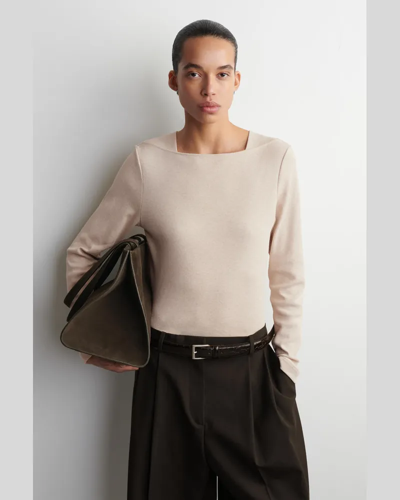 COS Cotton-Jersey Long-Sleeved Top Beige