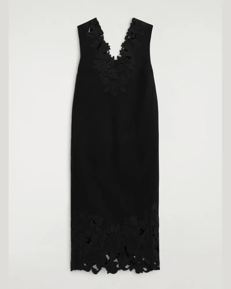 COS Besticktes Kleid Aus Doubleface-Wolle Schwarz