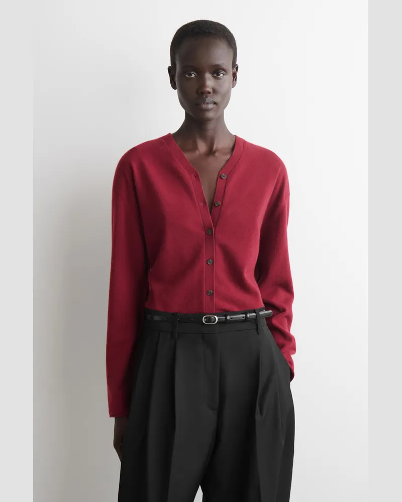 COS Strickjacke Aus Merinowolle Mit V-Ausschnitt Rot