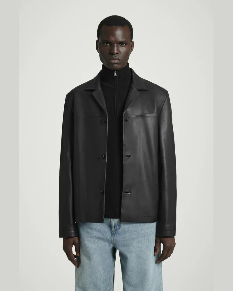 COS Lederjacke Mit Reverskragen Schwarz