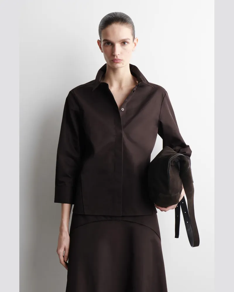 COS Besticktes Baumwollhemd Braun