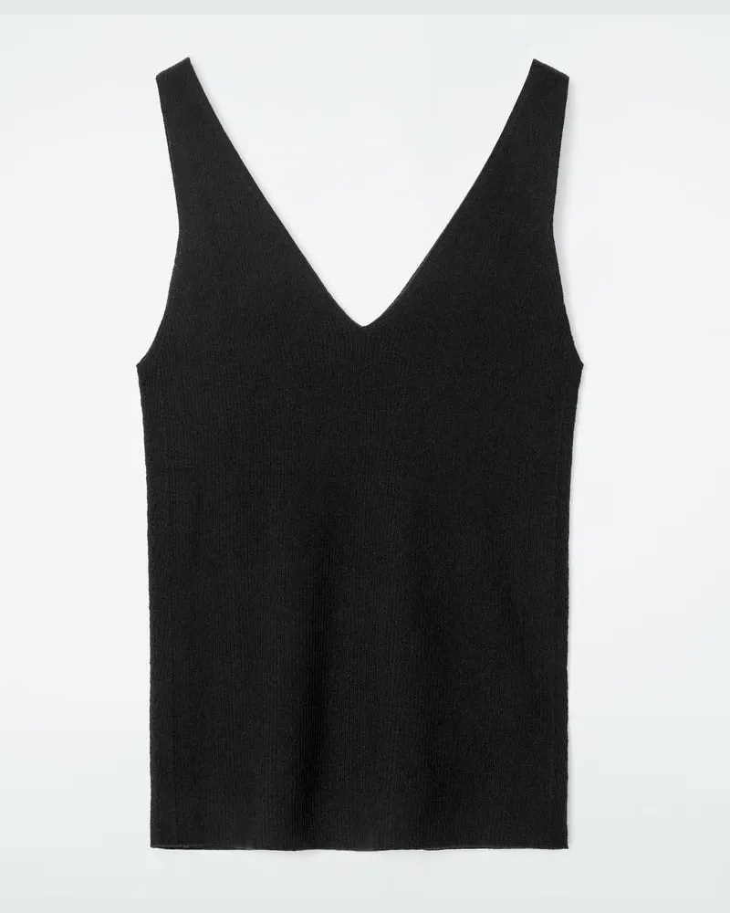 COS Schmales Geripptes Tanktop Aus Kaschmir Schwarz