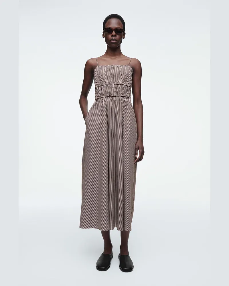COS Gestreiftes Midikleid Mit Geraffter Taillenpartie Braun