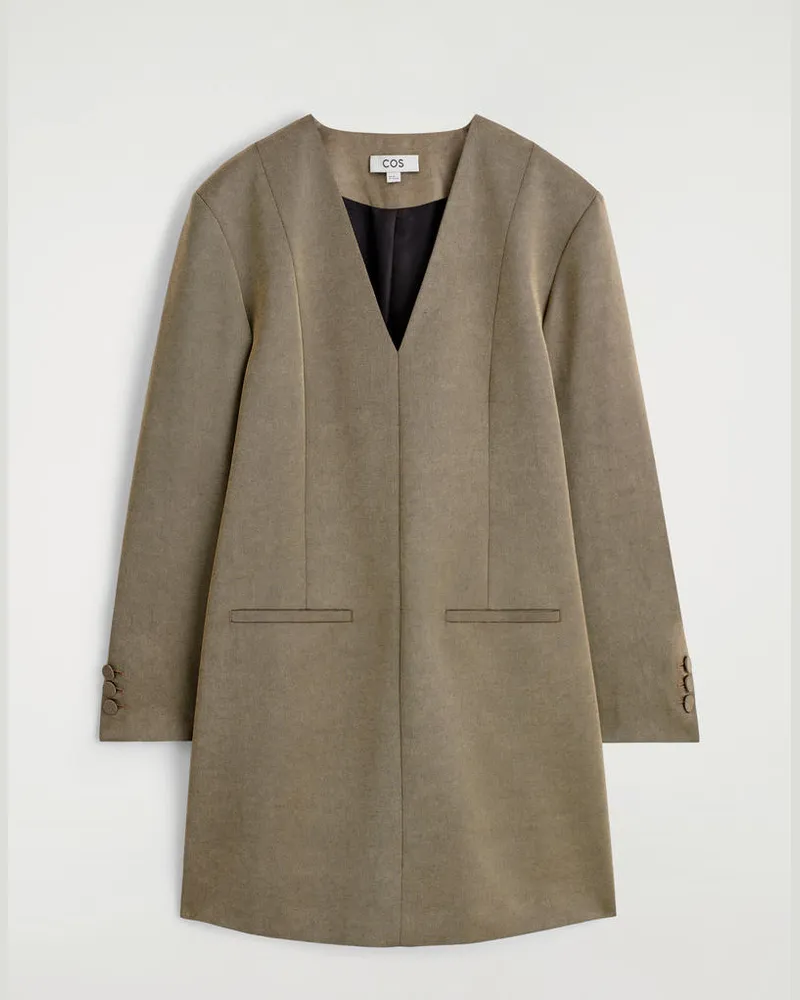 COS Smokingkleid Aus Woll-Mix In Metallic-Optik Beige
