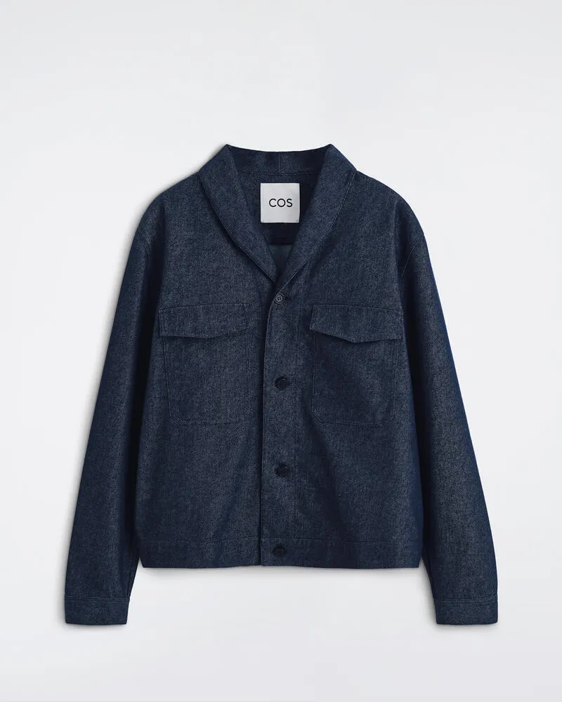 COS Hemdjacke Aus Denim Mit Schalkragen Blau