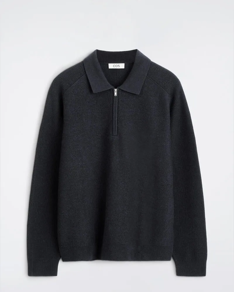 COS Pullover Aus Kochwolle Mit Reissverschluss Blau