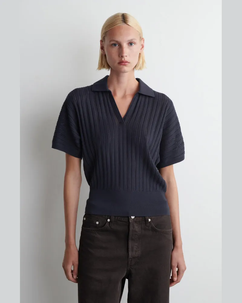COS Poloshirt Aus Pointelle-Strick Blau