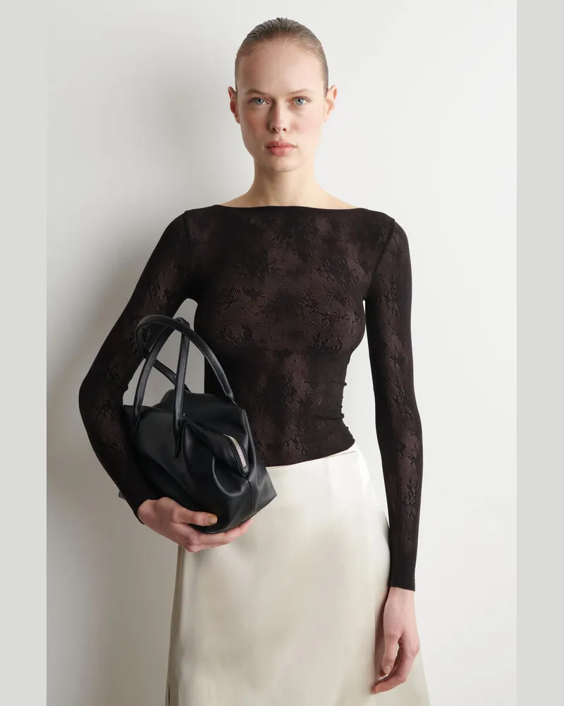 COS Oberteil Aus Jacquard-Spitze Mit Floralem Motiv Braun