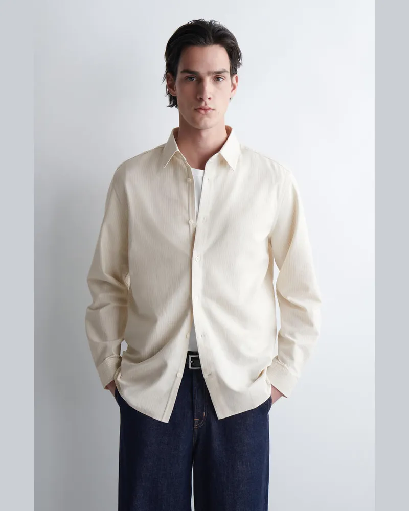 COS Gestreiftes Oxford-Hemd Weiß