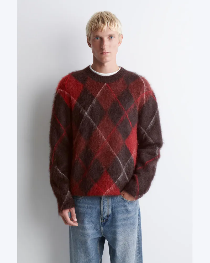 COS Argyle Wool-Mohair Crew-Neck Jumper Rot