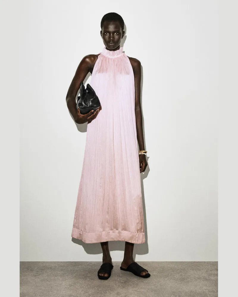 COS Midikleid Aus Satin In Knitteroptik Rosa