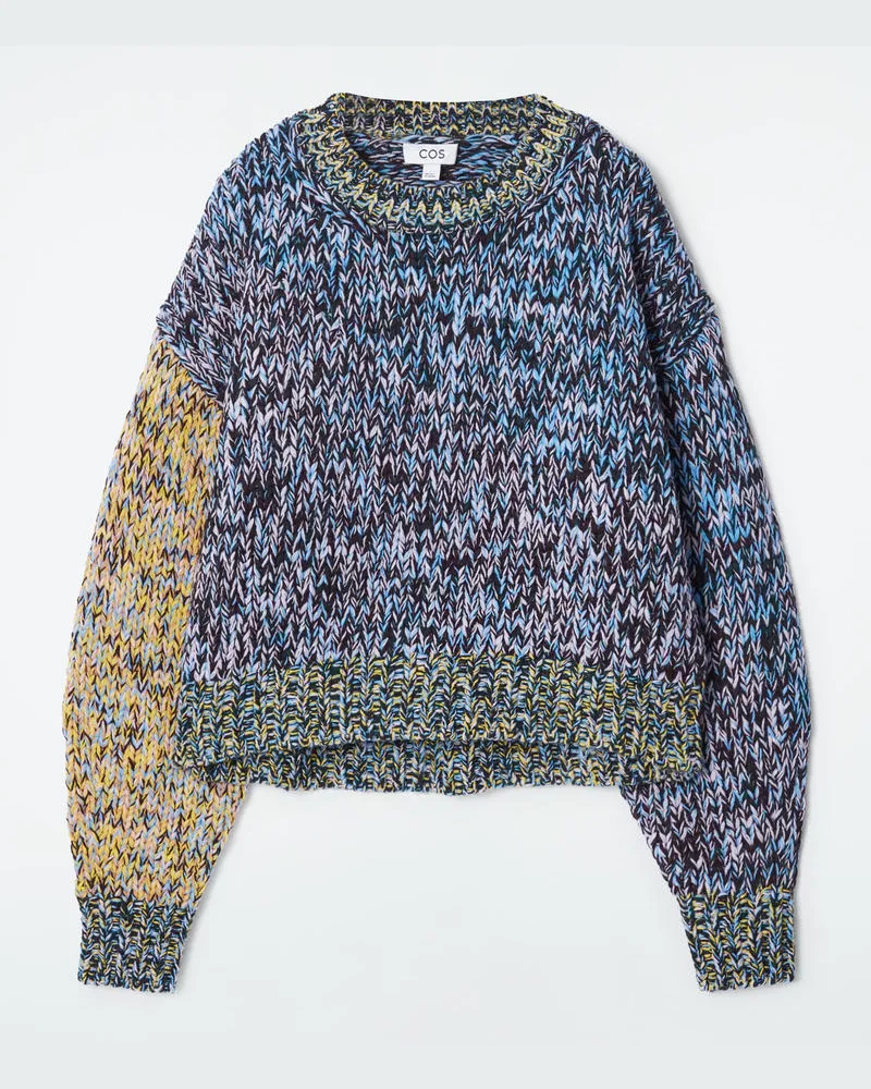 COS Handgefertigter Grobstrickpullover Aus Wolle Blau