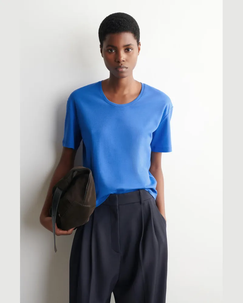 COS Scoop-Neck Cotton T-Shirt Blau