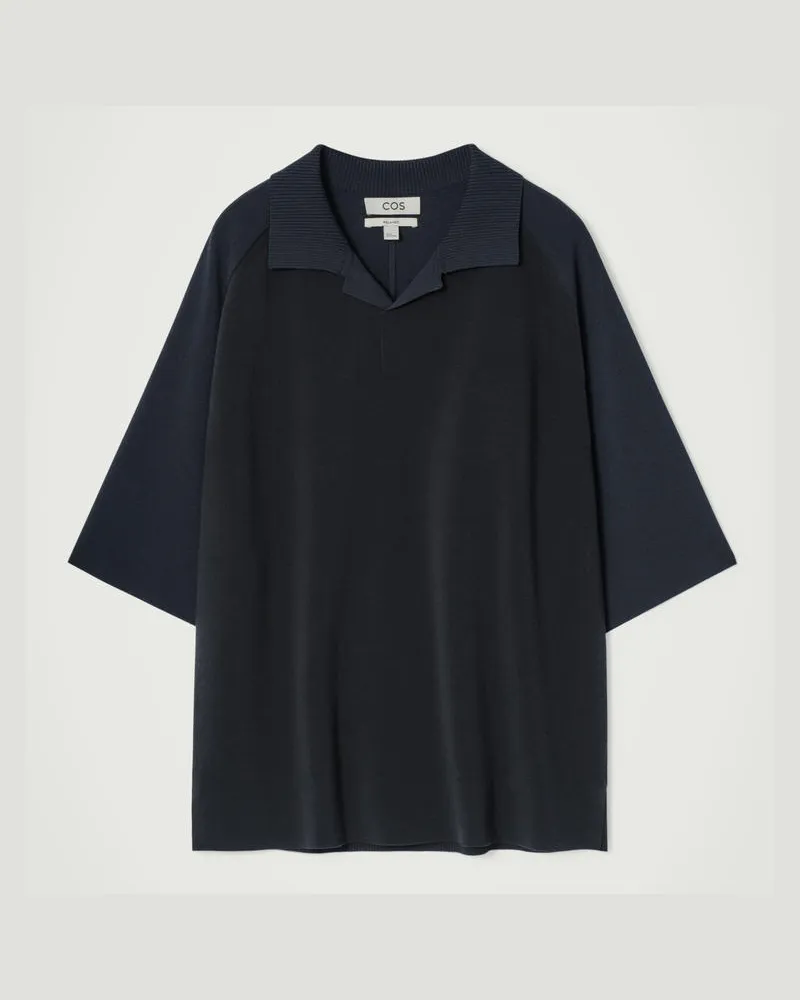 COS Colour-Block-Poloshirt Aus Doubleface-Material Blau