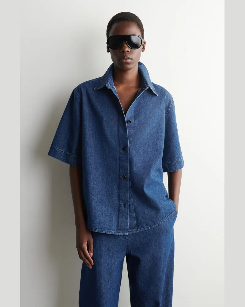 COS Kastenförmiges Jeanshemd Mit Kurzen Ärmeln Blau