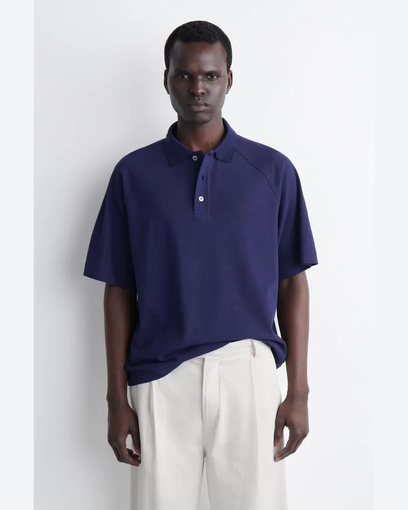 COS Lockeres Poloshirt Aus Baumwoll-Leinen-Mix Blau