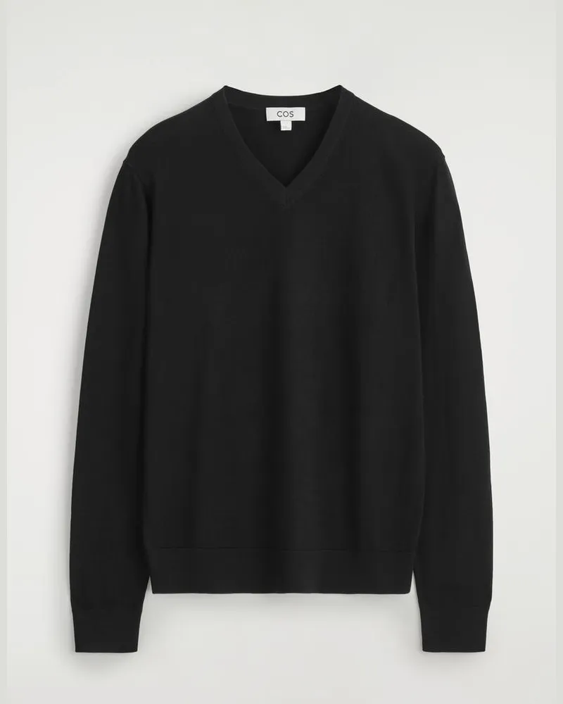 COS Schmaler Pullover Aus Merinowolle Mit V-Ausschnitt Schwarz