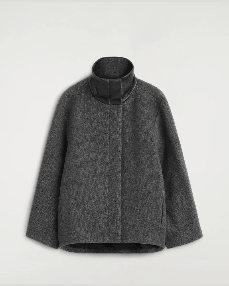 COS Oversized-Wolljacke Mit Fischgrätenmuster Schwarz
