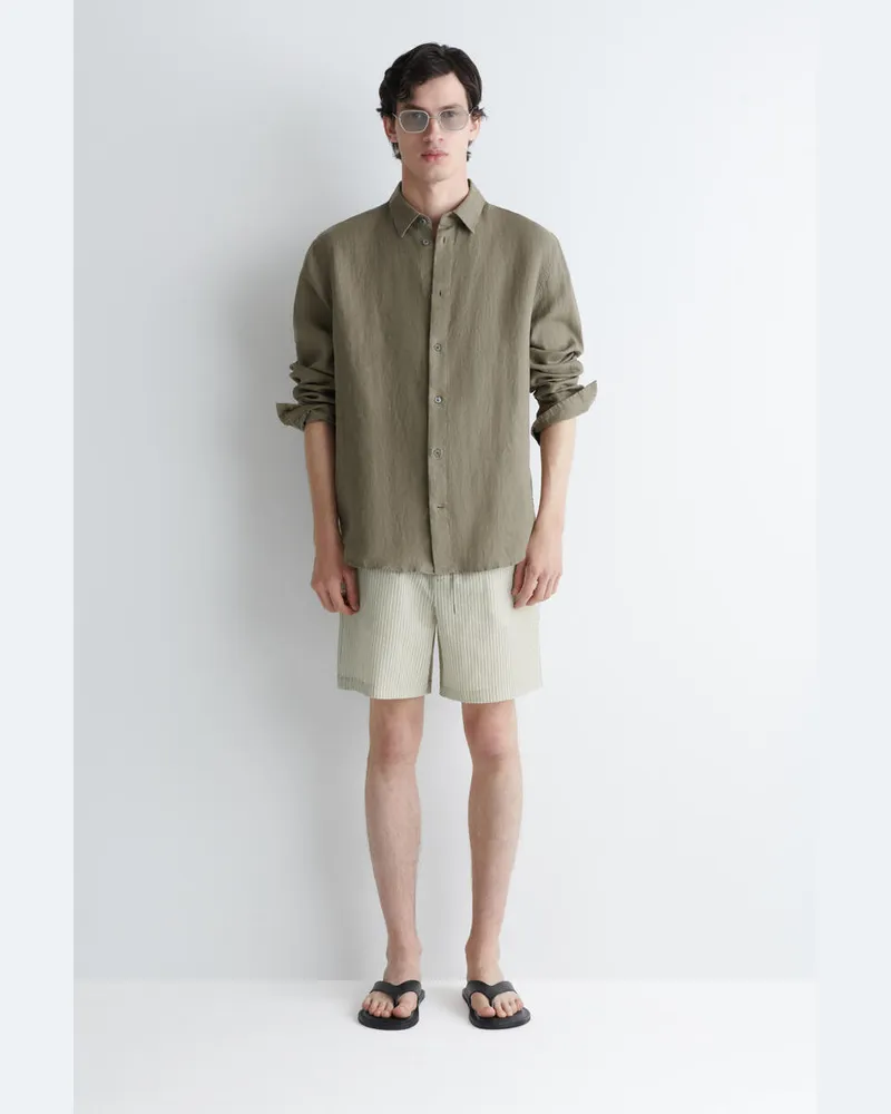 COS Gestreifte Badeshorts Aus Seersucker Grün