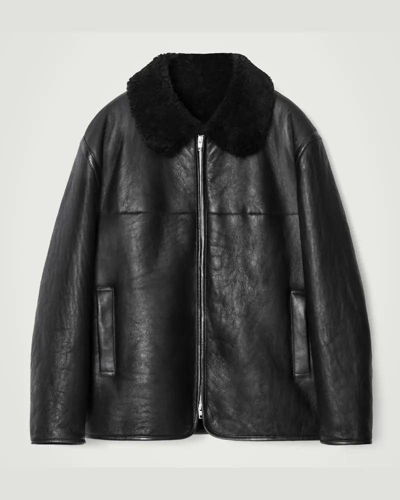 COS Fliegerjacke Aus Shearling Schwarz