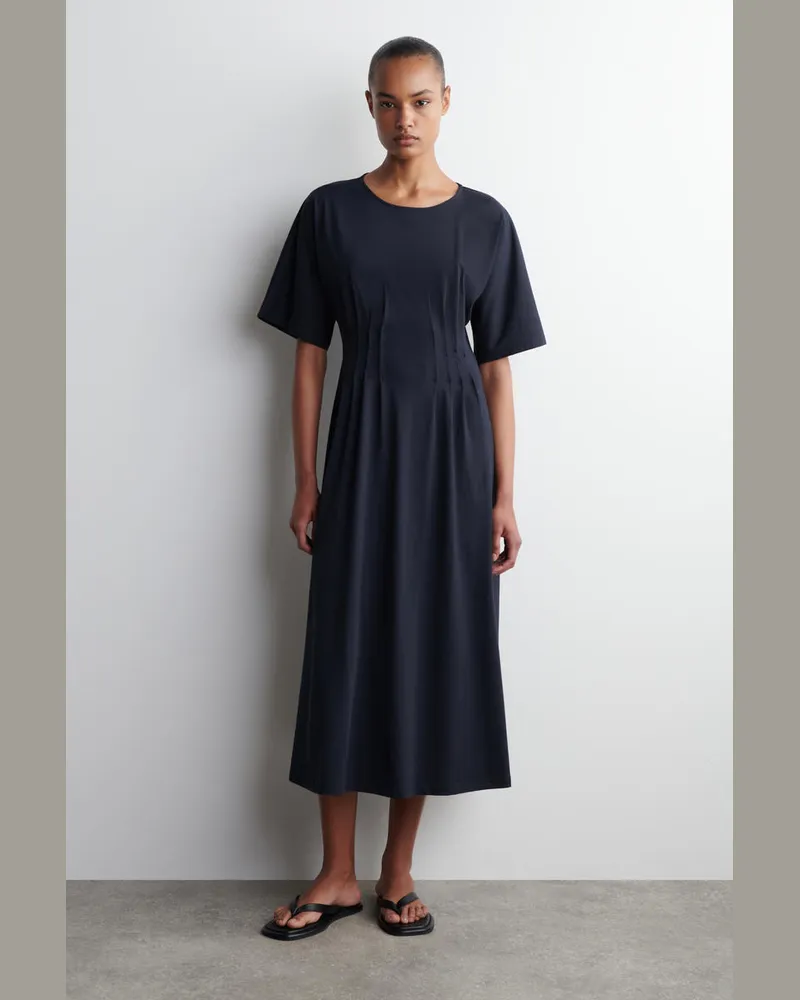 COS Midikleid Aus Baumwolle Mit Biesen Blau