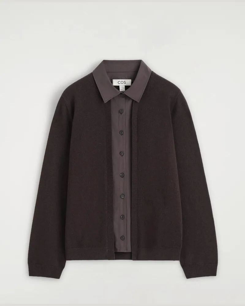 COS Strickjacke Aus Merinowolle Mit Hemddetail Rot