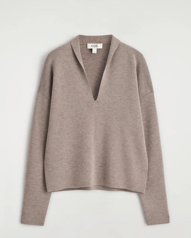 COS Pullover Aus Merinowolle Mit V-Ausschnitt Beige