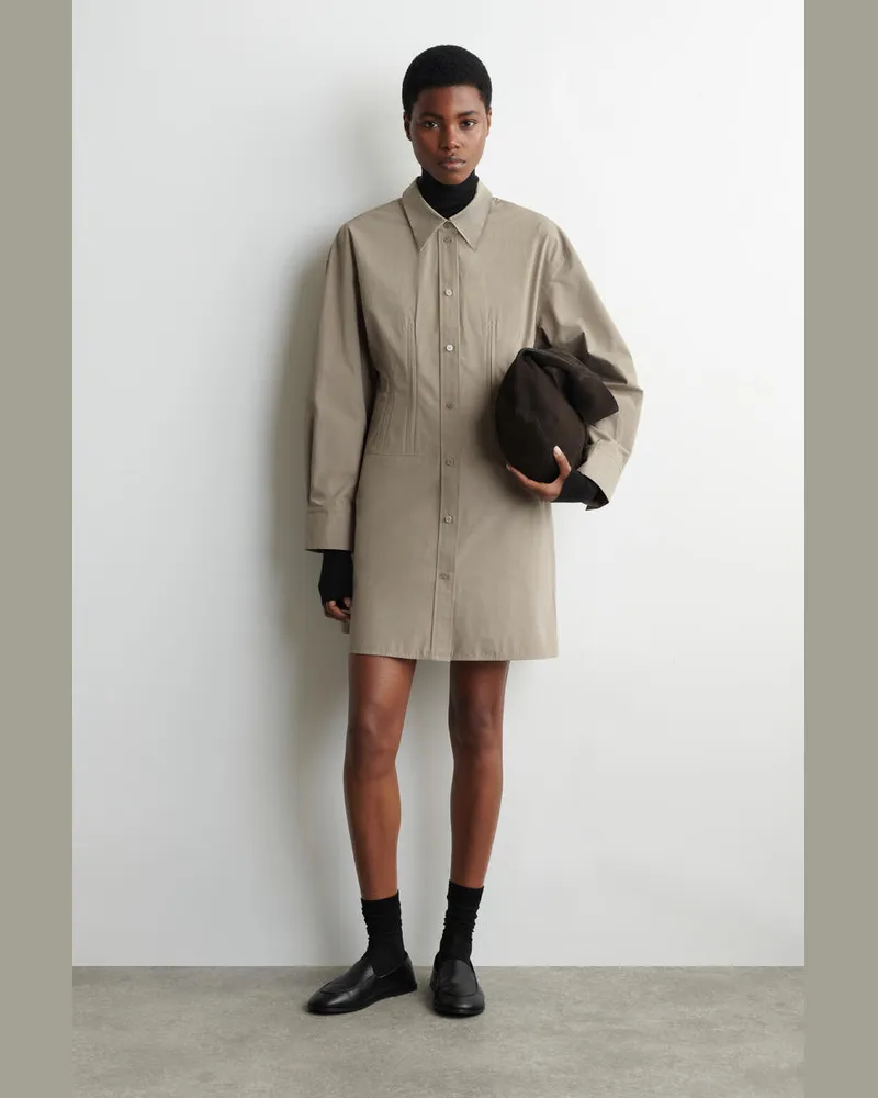 COS Hemdkleid Aus Baumwolle Mit Gürtel Grau