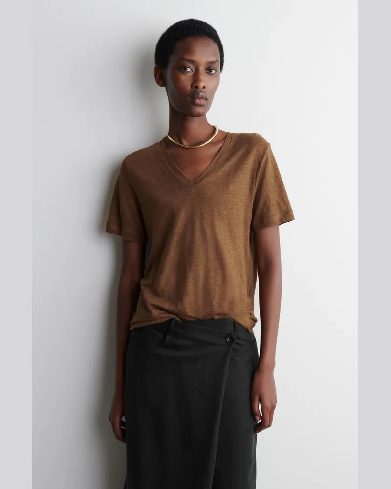 COS T-Shirt Aus Leinen Mit V-Ausschnitt Beige