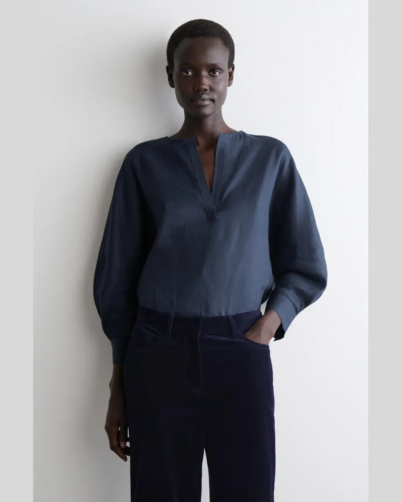 COS Voluminöse Leinenbluse Blau