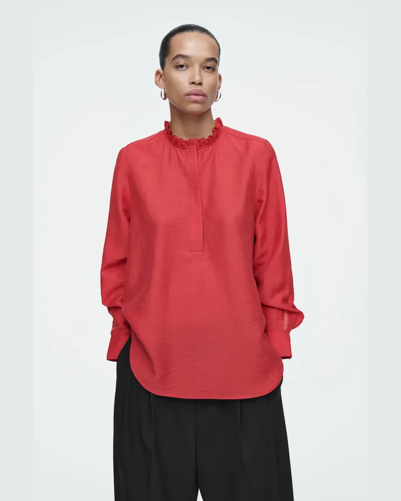 COS Strukturierte Bluse Mit Rüschenkragen Rot