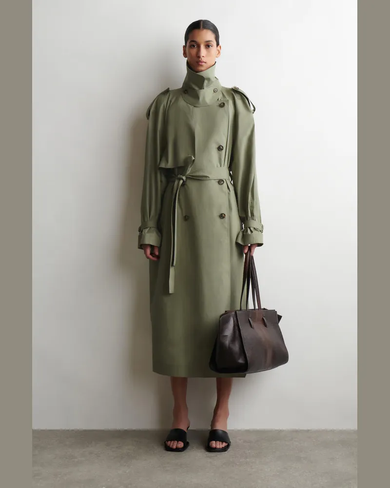 COS Trenchcoat Aus Baumwolle Mit Stehkragen Grün