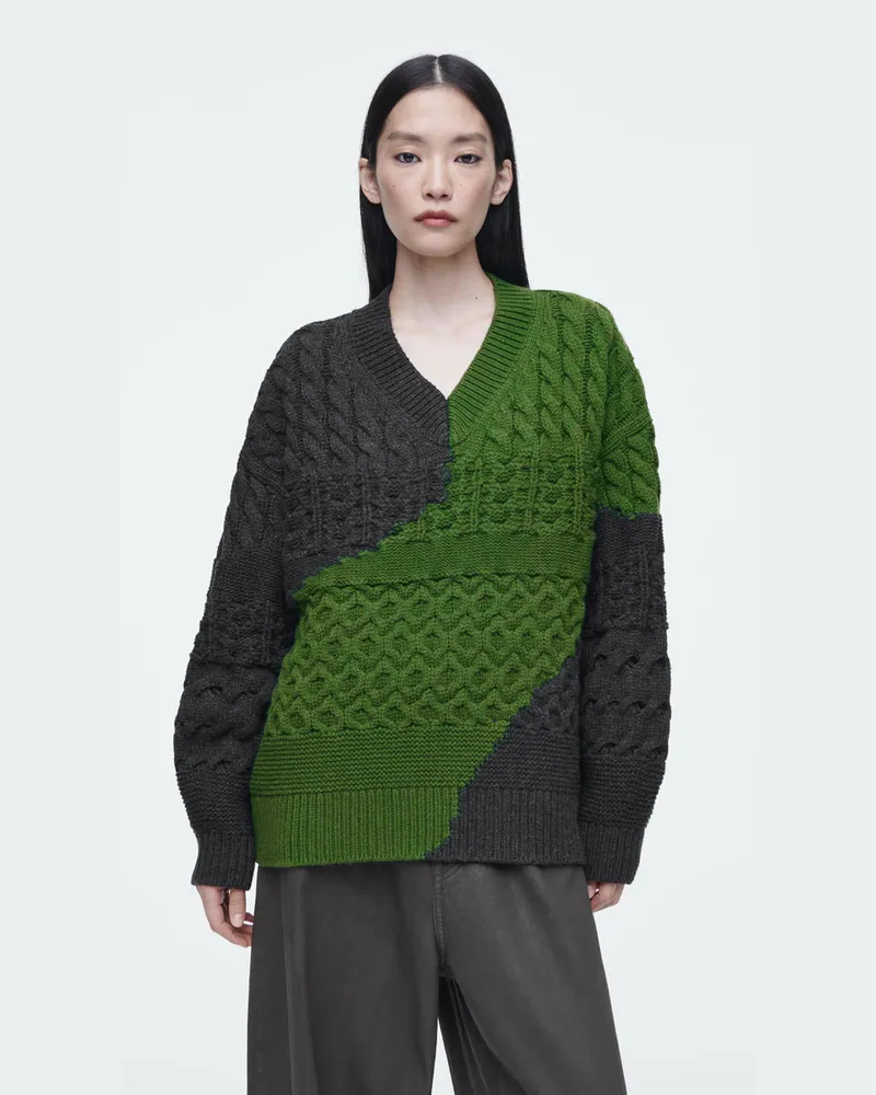 COS Pullover Aus Merinowolle Mit Abstraktem Zopfmuster Grau