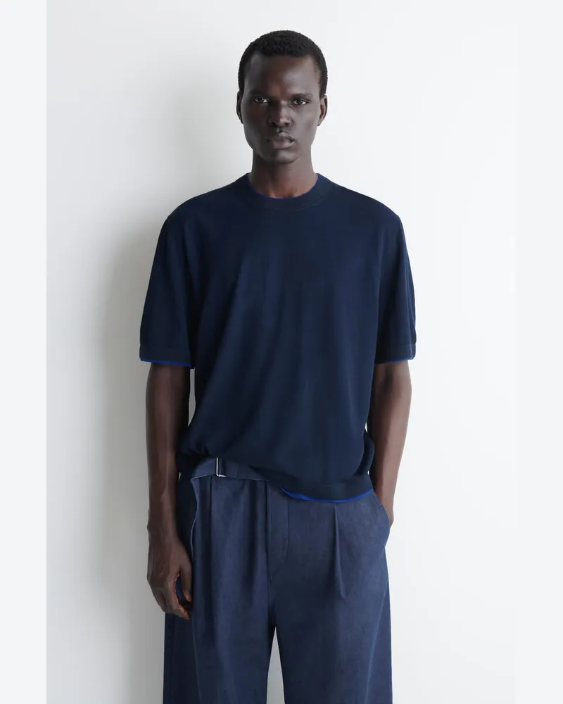 COS Mehrlagiges Gestricktes T-Shirt Aus Baumwolle Blau