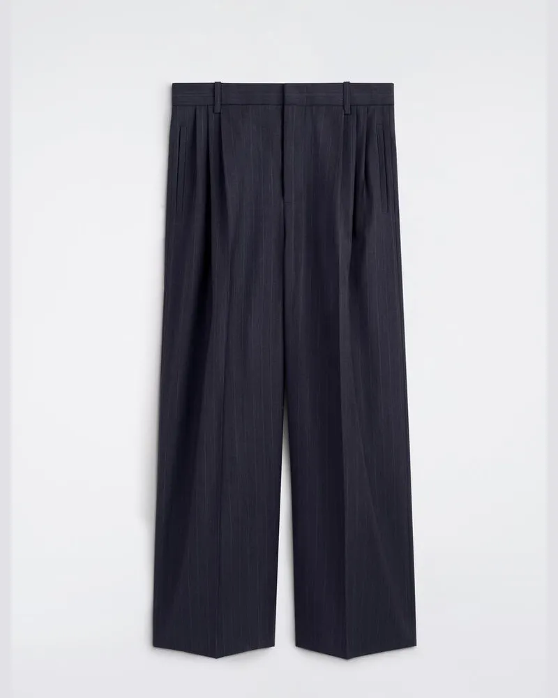 COS Lockere Hose Aus Woll-Twill Mit Weitem Bein Blau