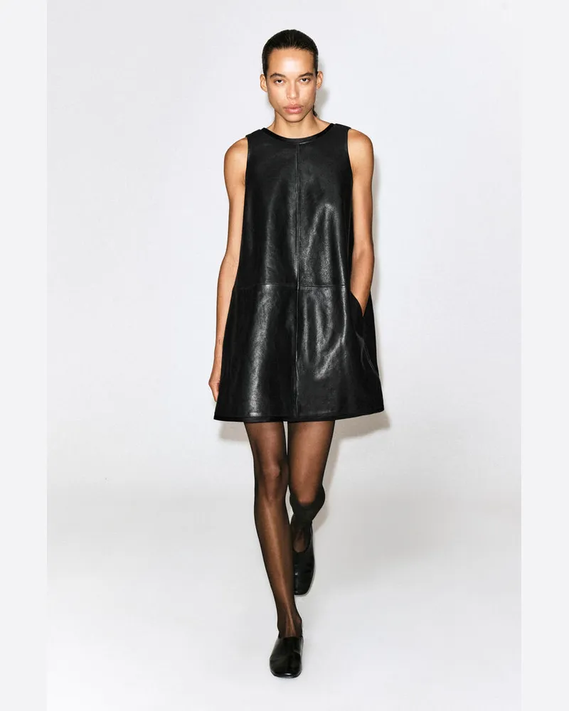 COS Minikleid Aus Leder In A-Linie Schwarz