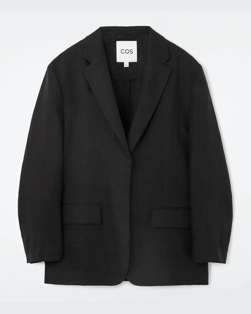 COS Lockerer Einreihiger Leinen-Blazer Schwarz