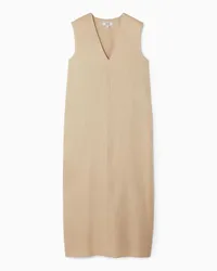 COS Kleid Aus Leinen-Mix Mit V-Ausschnitt Beige