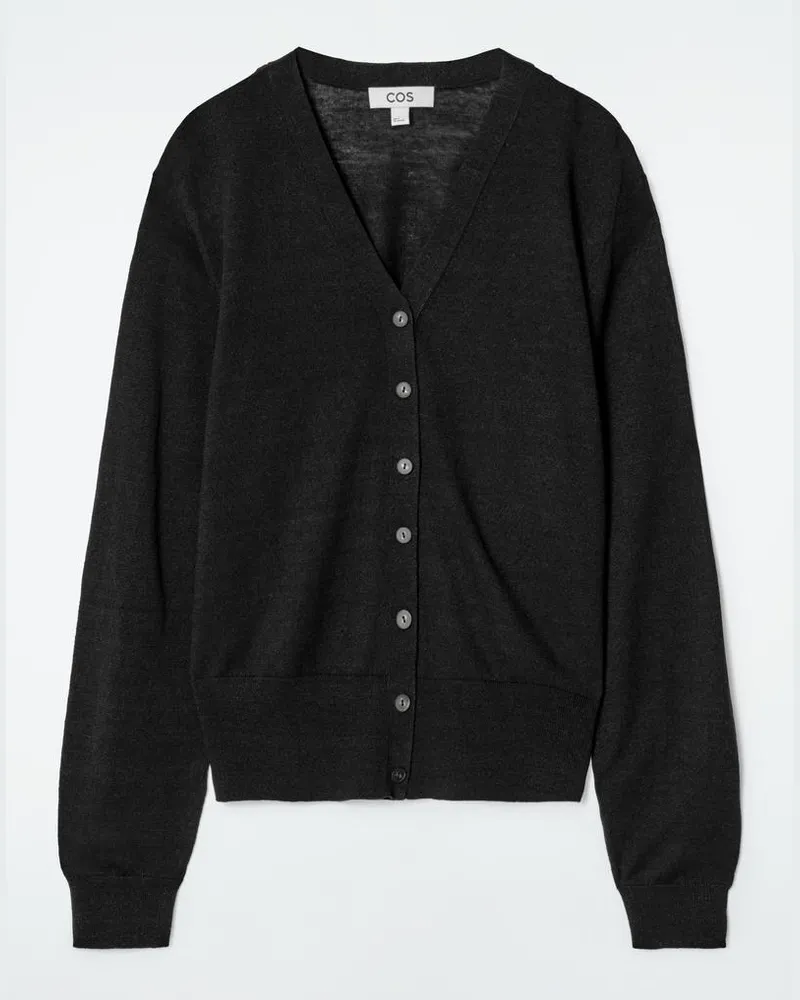 COS Strickjacke Aus Merinowoll-Leinen-Mix Schwarz