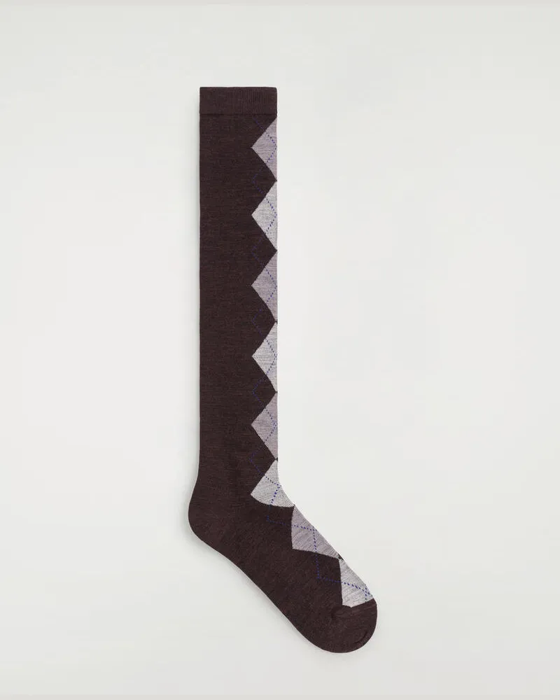 COS Kniestrümpfe Aus Woll-Mix Mit Argyle-Muster Braun