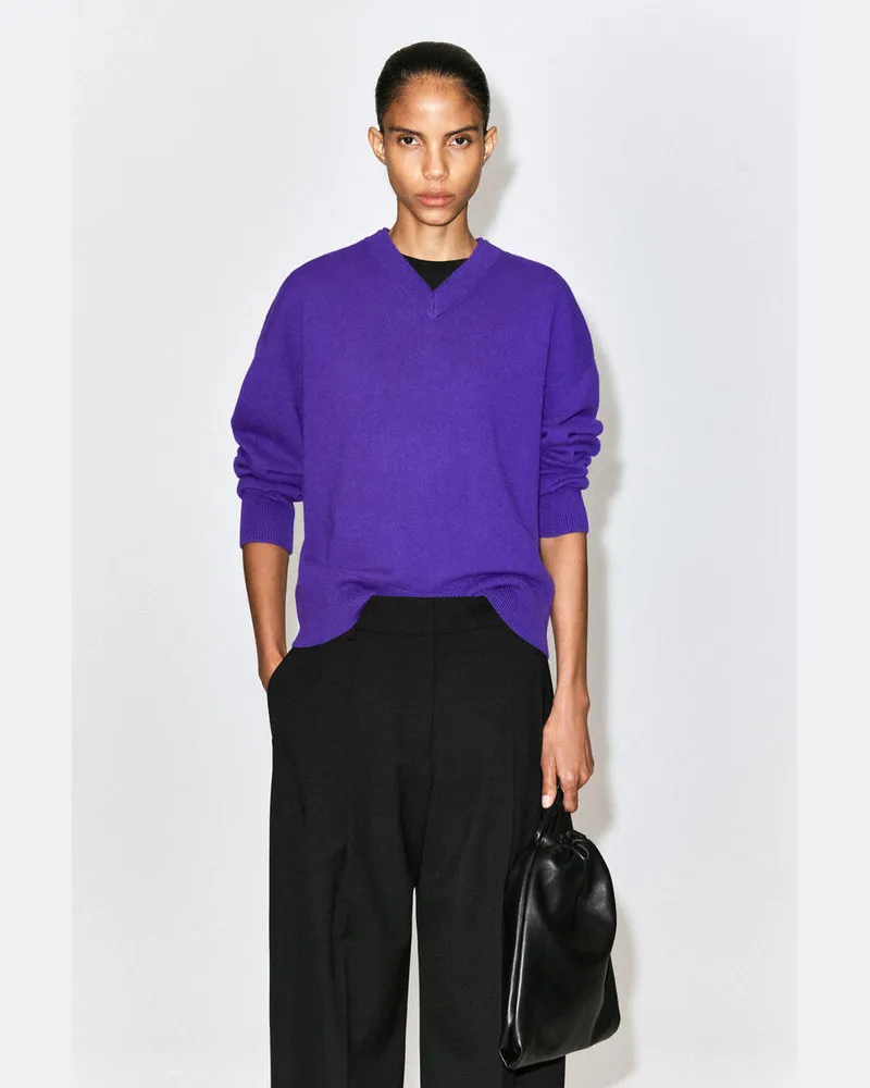 COS Pullover Aus Merinowolle Mit V-Ausschnitt Lila