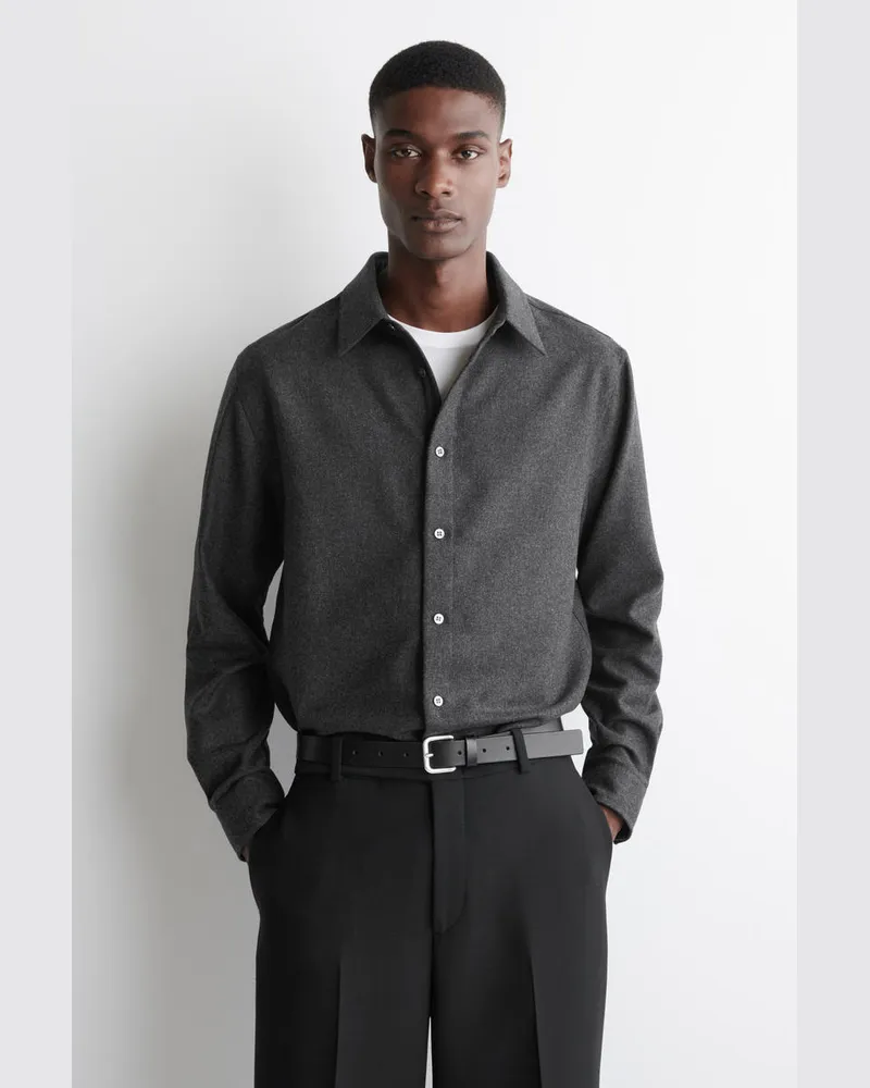 COS Lockeres Hemd Aus Wollflanell Grau