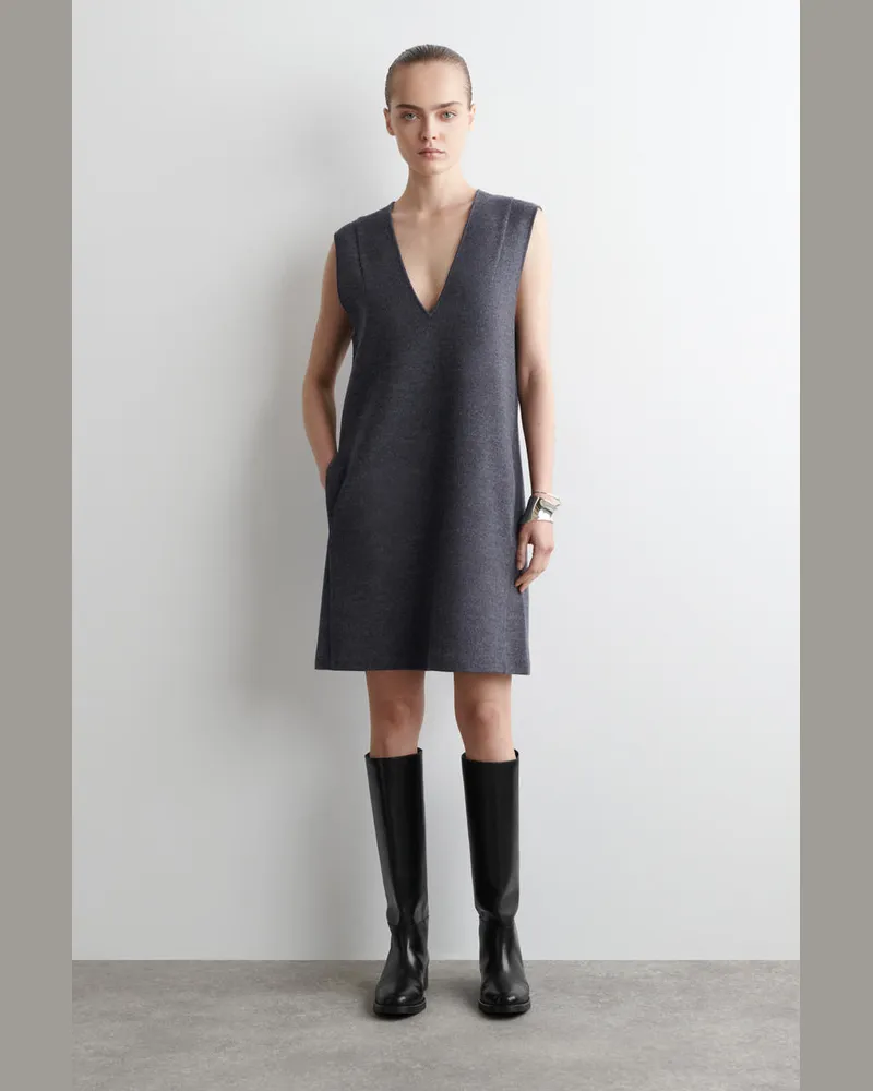 COS Minikleid Aus Kochwolle Mit V-Ausschnitt Grau