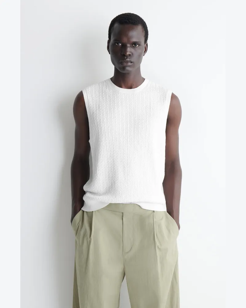 COS Tanktop Aus Baumwoll-Leinen-Mix Mit Zopfmuster Weiß