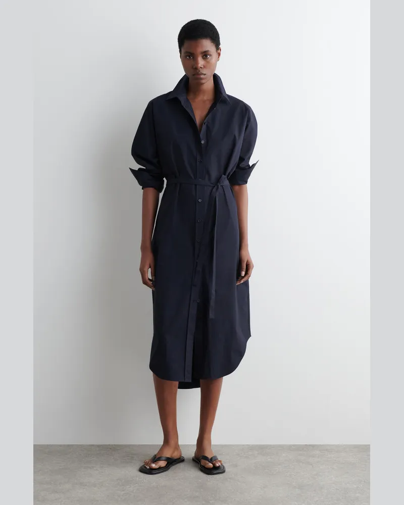 COS Lockeres Hemdkleid Aus Baumwolle Blau