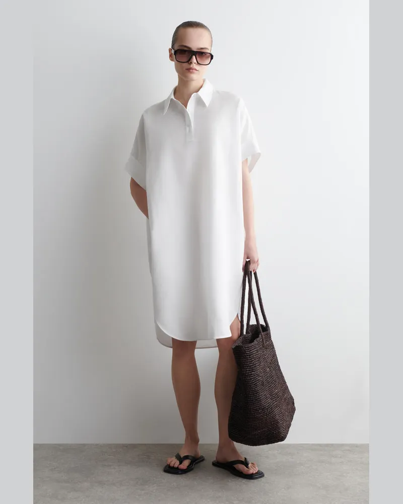 COS Abgerundetes Hemdkleid Aus Leinen-Baumwoll-Mix Weiß