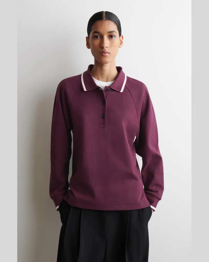 COS Polo-Oberteil Aus Baumwolle Mit Kontrastpartien Rot